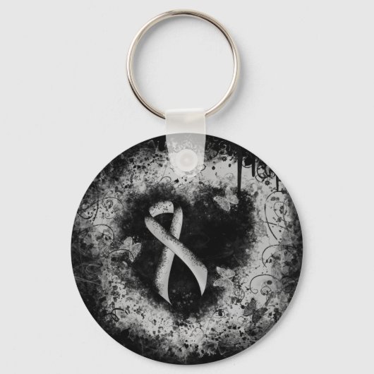Silver Awareness Ribbon Grunge Heart Sleutelhanger (Voorkant)