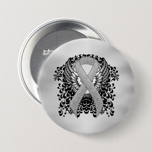 Silver Awareness Ribbon met Wings Ronde Button 7,6 Cm (Voorkant /achterkant)