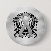 Silver Awareness Ribbon met Wings Ronde Button 7,6 Cm (Voorkant)