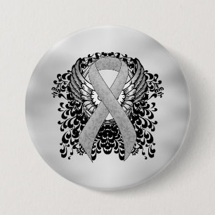 Silver Awareness Ribbon met Wings Ronde Button 7,6 Cm