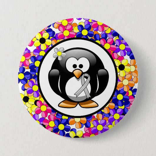 Silver Awareness Ribbon Penguin Ronde Button 7,6 Cm (Voorkant)