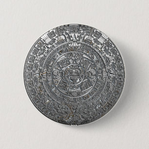 Silver Aztec-kalender Ronde Button 5,7 Cm