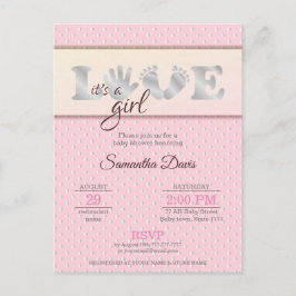 Silver Baby Girl LOVE en Hearts Baby shower Uitnodiging Briefkaart