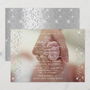 Silver Baby shower Boy Girl Foto Confetti Kaart