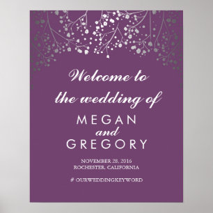 Silver Baby's Breath Wedding Welcome Sign Plum Poster