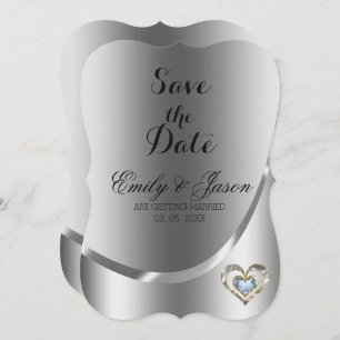 Silver Background en Diamond Heart-Save the Date Kaart