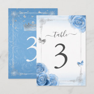 Silver Bahama Blue Rozen Elegant Table Number Kaar Kaart