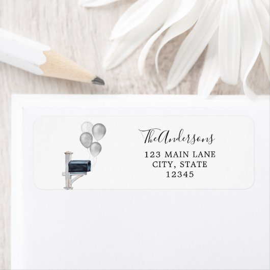 Silver Balloons in Mailbox Etiket (Insitu)