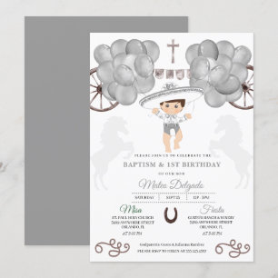 Silver Balloons Mexicaanse Baby Boy Charro Baptism Kaart