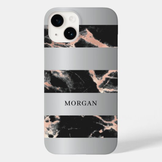 Silver Bands, Black & Roos Gold Marble, naam Case-Mate iPhone Case (Achterkant)
