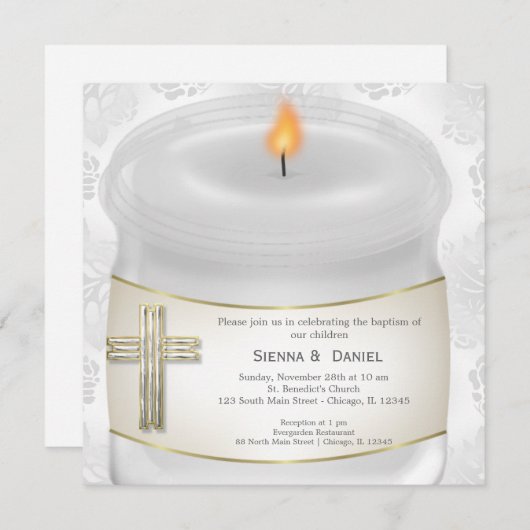 Silver Baptism Candle Kaart (Voorkant / Achterkant)