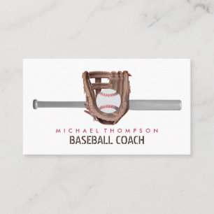 Silver Baseball Bat & Gear, Baseball Player, Coach Visitekaartje