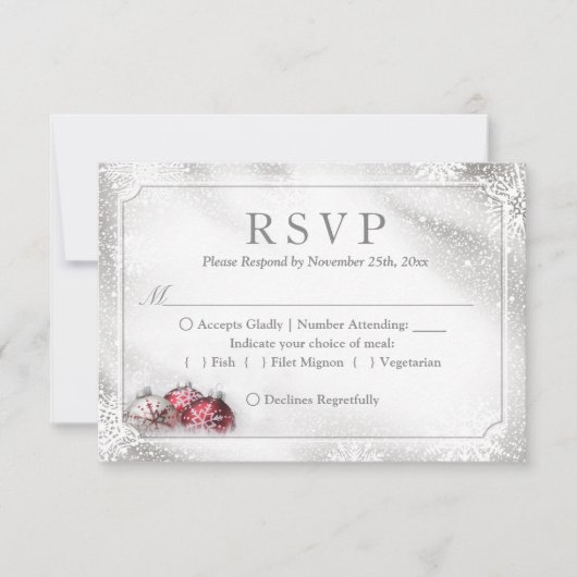 Silver Baubles Snowflakes kerstfeestdag RSVP (Voorkant)