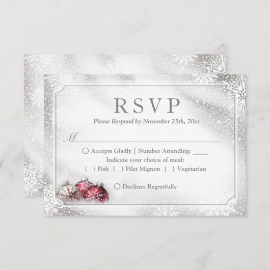 Silver Baubles Snowflakes Noël Fête RSVP (Devant / Derrière)