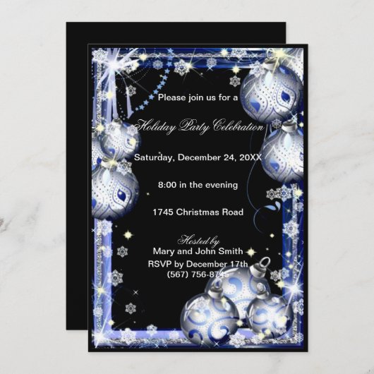 Silver Baubles Snowflakes Noël Invitation (Devant / Derrière)