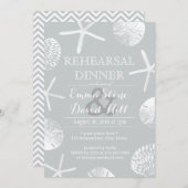 Silver Beach Theme Seashells Rehearsal Dinner Kaart (Voorkant / Achterkant)