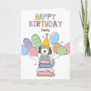 Silver Beige Goldendoodle Dog Happy Birthday Kaart