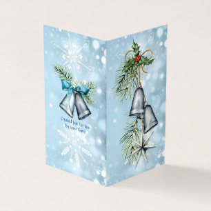 Silver Bells Blue Modern Holly Waterverf Kaart
