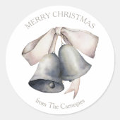 Silver Bells Gold Bow Vrolijk Kerstfeest Ronde Sticker (Voorkant)