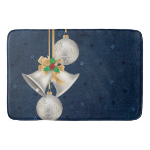 Silver Bells over Blue Backgroun Bathmat Badmat