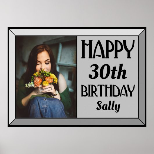 Silver Beveled Art Deco Birthday Foto Poster (Voorkant)