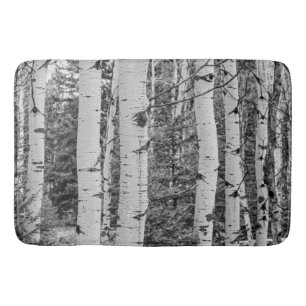 Silver Birch Tree Trunk Black en White Design Badmat