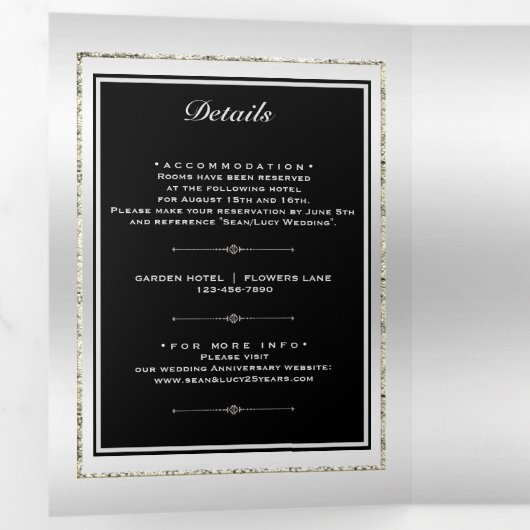 Silver & Black 25th Wedding Jubileum QR Code Drieluik Aankondiging (Binnenzijde eerst)