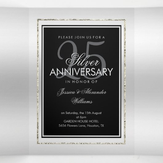 Silver & Black 25th Wedding Jubileum QR Code Drieluik Aankondiging (Binnenkant midden)