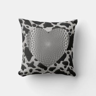 Silver & Black Animal Print Silver Prismatic Heart Kussen
