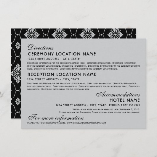 Silver Black Art Deco Weddenschap Informatie Informatiekaartje (Voorkant / Achterkant)