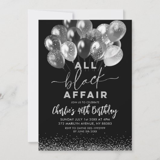 Silver Black ballon All Black Affair Birthday Kaart (Voorkant)