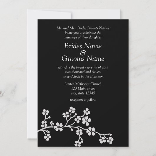 Silver & Black Cherry Blossom Elegant Wedding 5x7 Kaart (Voorkant)