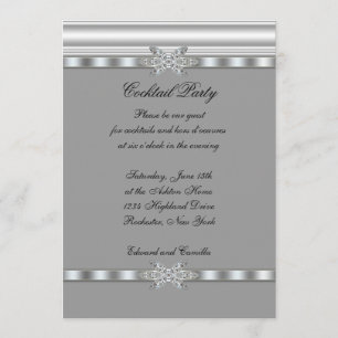 Silver & Black Cocktail Party Invitation Sjabloon Kaart