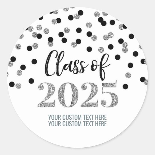 Silver Black Confetti Afstuderen 2025 Ronde Sticker (Voorkant)
