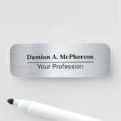Silver & Black Custom Name Tag Design (In situ)