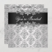 Silver Black Damask Black Damask-partij Kaart (Voorkant / Achterkant)