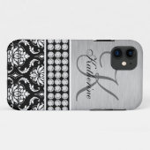 Silver Black Damask Name Monogram iPhone 5 Hoesje (Achterkant (horizontaal))