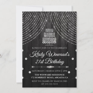 Silver Black Diamond Cake Birthday Party Kaart