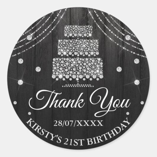 Silver Black Diamond Cake Birthday Ronde Sticker (Voorkant)
