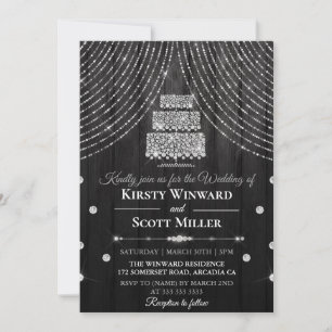 Silver Black Diamond Curtain Cake Wedding Kaart