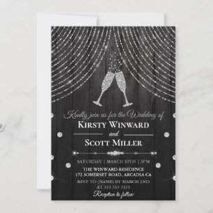 Silver Black Diamond Curtain Wedding Kaart