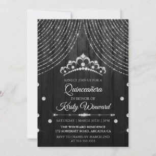 Silver Black Diamond Tiara Quinceanera Kaart