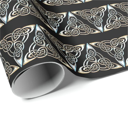 Silver Black Driangle Spirals Celtic Knot Design Cadeaupapier (Rol Hoek)