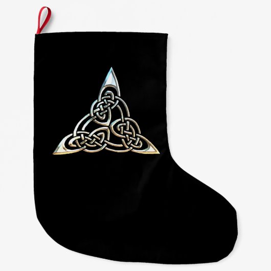 Silver Black Driangle Spirals Celtic Knot Design Grote Kerstsok (Voorkant)