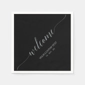 Silver & Black Elegant Script Welcome Party Servet (Voorkant)
