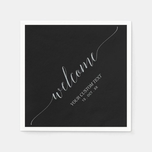 Silver & Black Elegant Script Welcome Party Servet (Voorkant)
