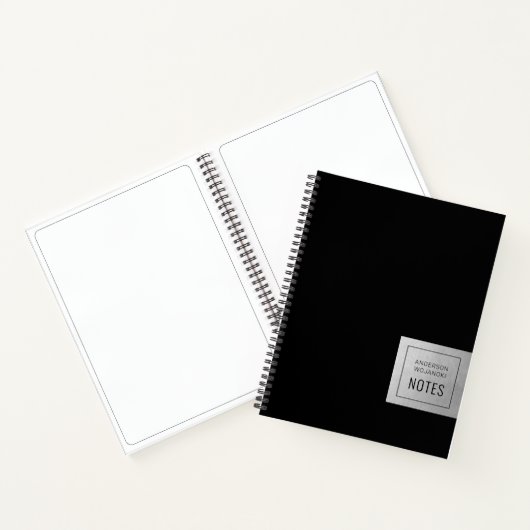 Silver Black Elegant Simple Professional Name Notitieboek (Binnen)