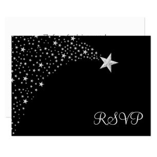 Silver Black Falling Stars Bat Mitzvah RSVP Kaartje