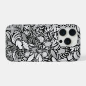 Silver Black Floral Leaves Illustration Pattern iPhone Hoesje (Achterkant horizontaal)