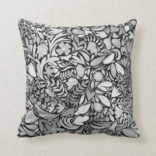 Silver Black Floral Leaves Illustration Pattern Kussen